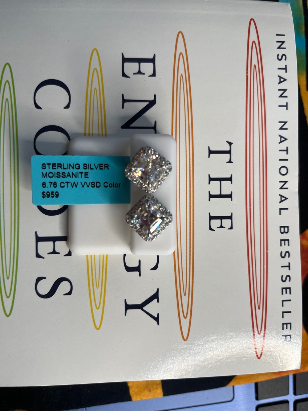Sterling Silver Moissanite Square Halo Stud Earrings - White